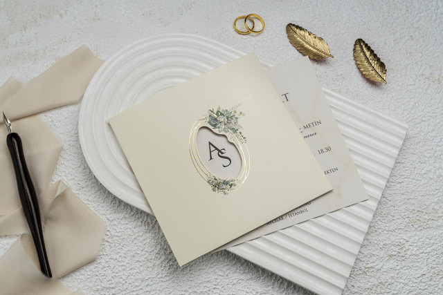 Botanik monogram davetiye
