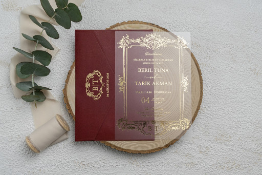 Bordo Akrilik Davetiye